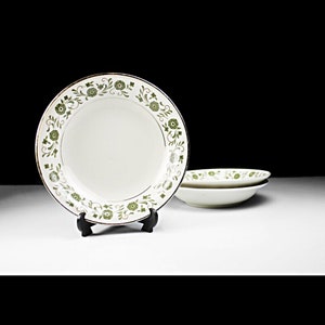 Fruit Bowls, Mikasa, Fairfax, Ivory China, Green Floral Border, Set of 3, Platinum Trim, Discontinued