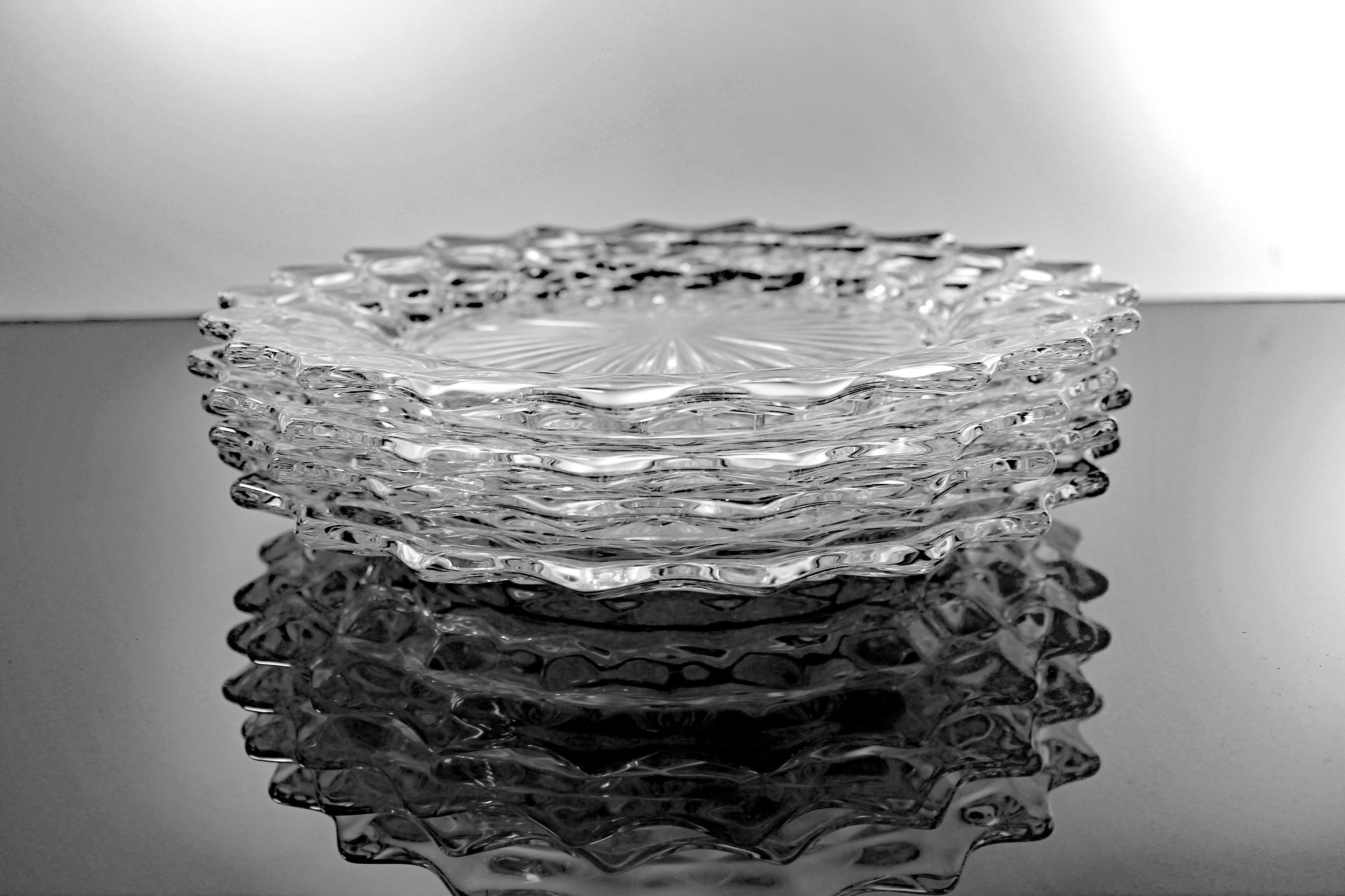 Dinner Plates, Fostoria, American, Set of 4, Clear Glass, Cube Design