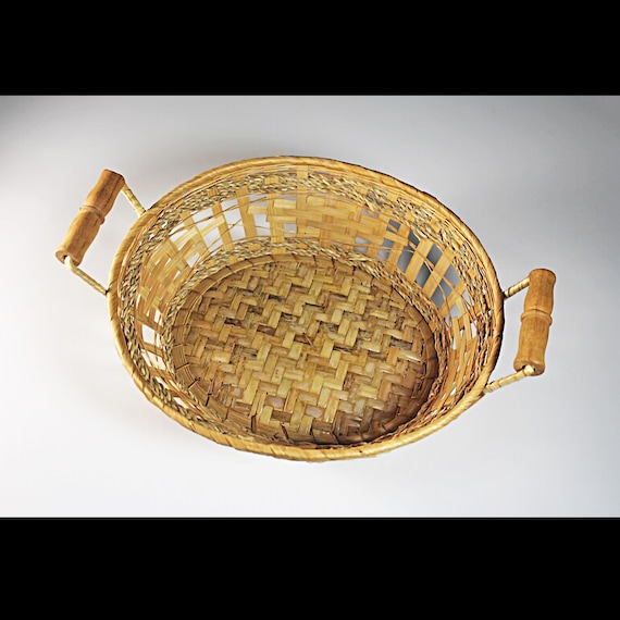 Oval Basket, Woven Wood, Wooden Handles, Decorative, Handmade