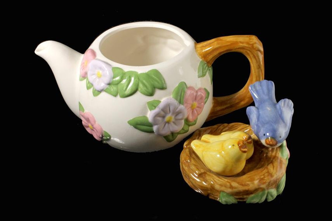 Teleflora Blue Bird Nest Teapot Etsy