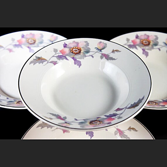 Fruit Bowls, Symphony by Salem, Platinum Gold, Floral Pattern, Set of 4, Serving Bowls, Porcelain