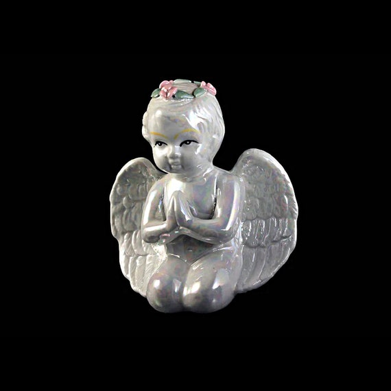 Lusterware Cherub Angel Figurine, Porcelain, Made in China, Nursery Decor, Collectible