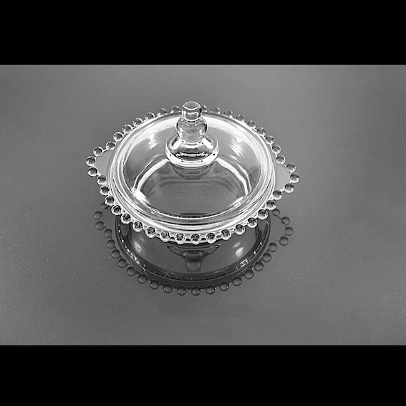 Candlewick Covered Butter Dish, Imperial Glass, Round Beaded Clear Glass, 5 Inch, Collectible