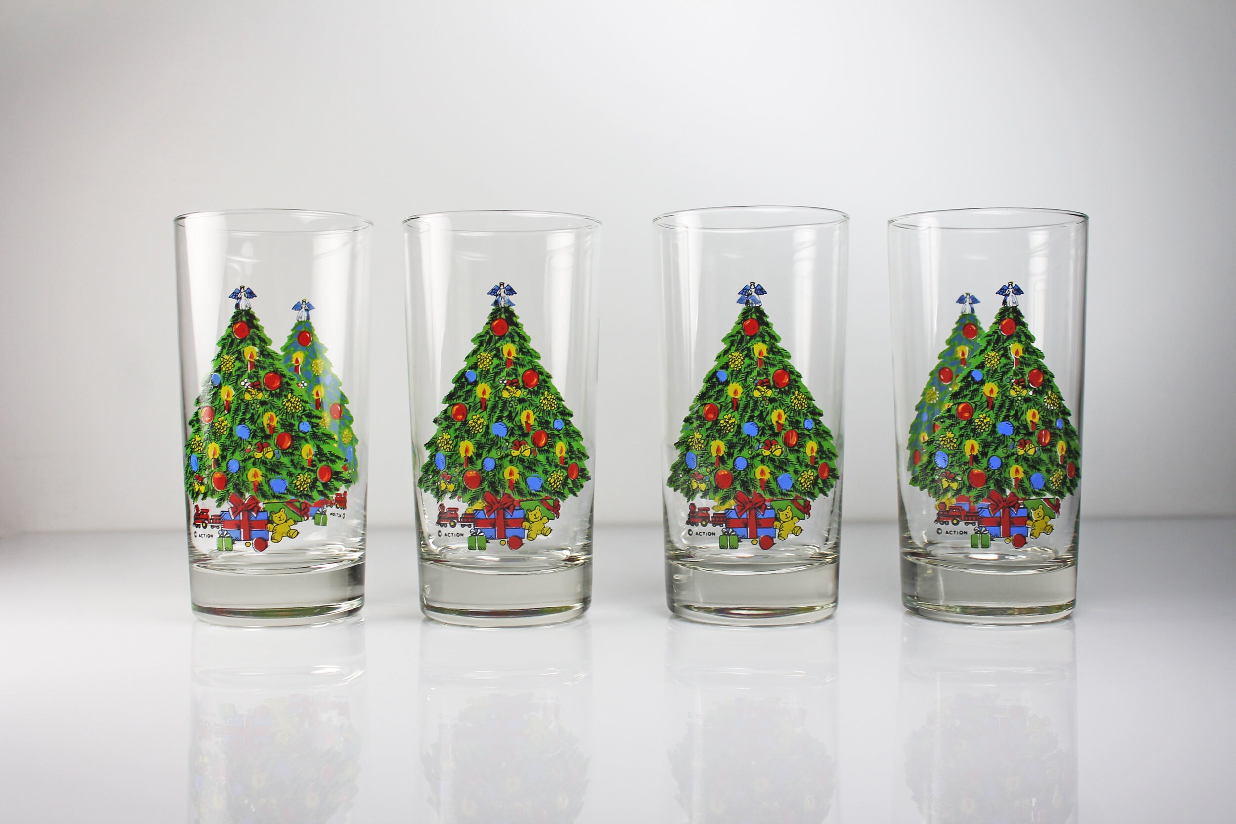 Christmas Tree Glasses, Set of 6 six, 14 Oz Holiday Tumblers, Highball,  Seasonal Entertaining, Gift 