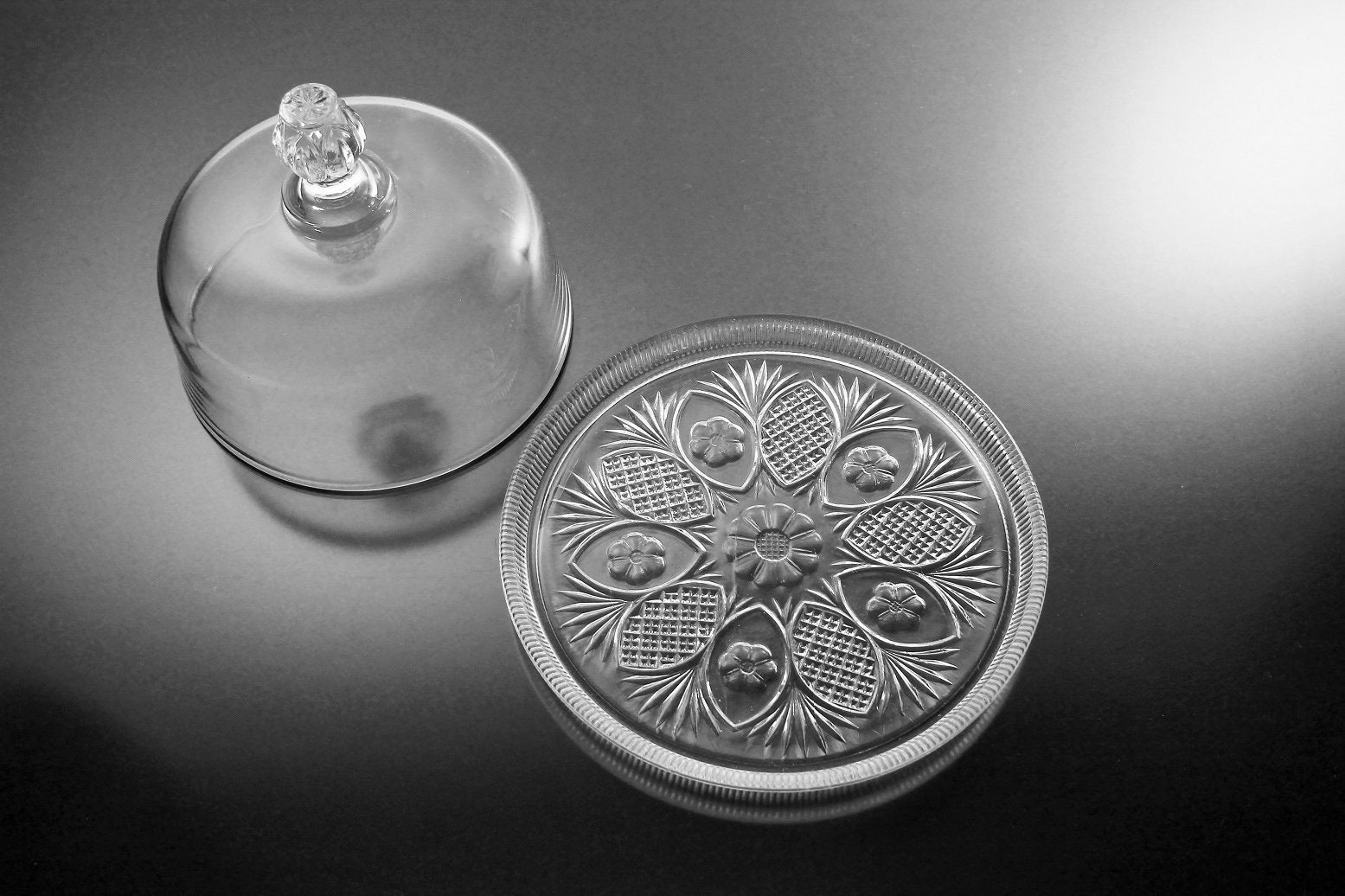Antique, EAPG Covered Butter Dish, Daisy Pattern, 1800s, Pressed Glass