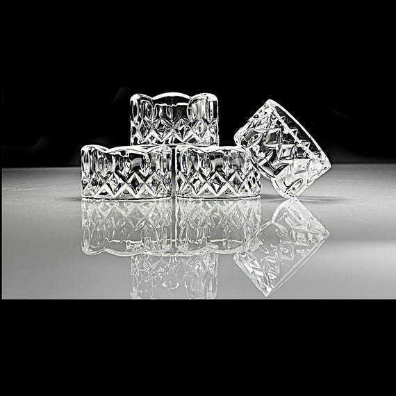 Gorham King Edward Crystal Napkin Rings – Elegant Cut Glass Table Decor – Vintage Crystal Napkin Holders – Set of 4