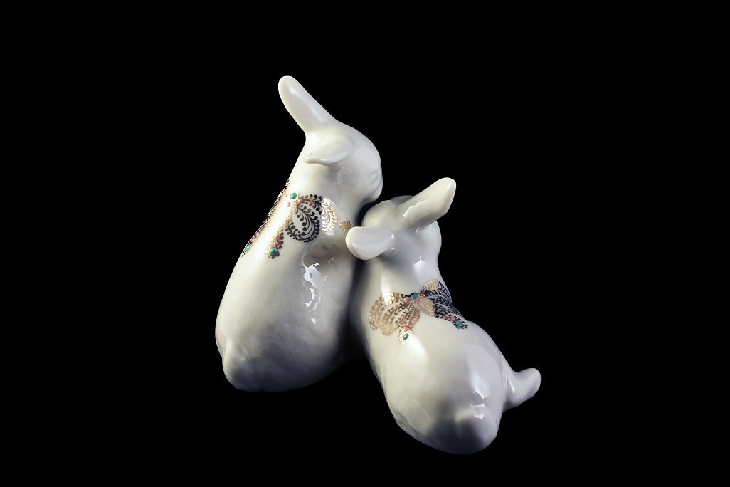 Lenox Rabbit Figurine, China Jewels Collection, Bunnies, Gold and Enamel Trim, Collectible
