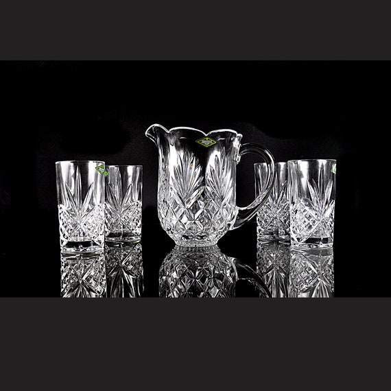 Crystal Pitcher and Four Tumblers Set - Godinger Shannon Collection, Dublin Pattern, Elegant Giftware & Barware