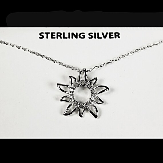 Diamond Sun Necklace, Sterling Silver, 1/10 CTTW Diamonds, Womens Gift, Original Box
