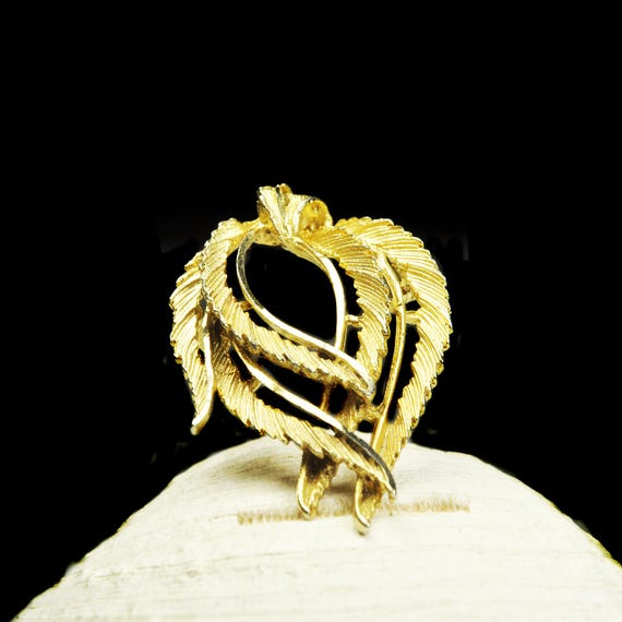 BSK Gold-Tone Leaf Brooch - Mid-Century Textured Costume Jewelry - Signed BSK Pin - Gift for Her