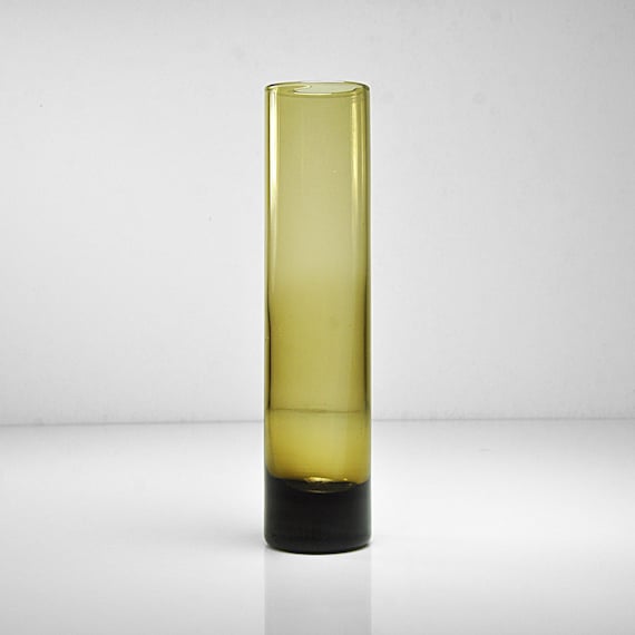 Vintage Brown Glass Bud Vase Cylinder, 7.5 Inch, Minimalist Flower Vase