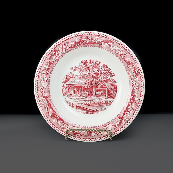 Rim Soup Bowl, Royal USA, Memory Lane, Pink and White China