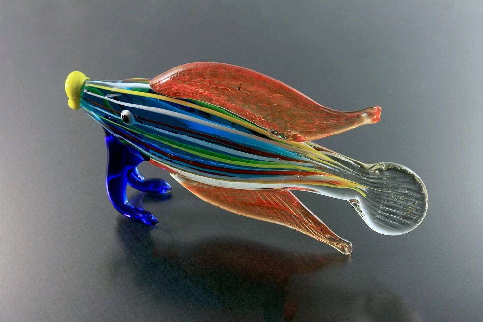 Fish Art Glass, Paperweight, Figurine, Striped, Multicolored