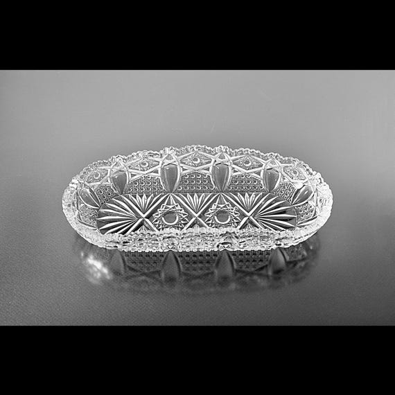 Smith Glass Quintec Celery Bowl – Elegant Pressed Glassware - Mid-Century Modern Dining Decor
