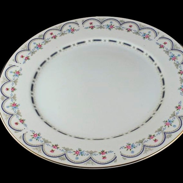 Chop Plate, Round Platter, M Fine China Of Japan, Chantilly, Blue and Pink Floral Pattern, Gold Trim on Edge