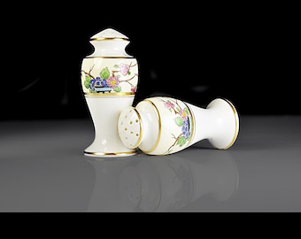 Lenox Mandarin Salt and Pepper Shakers | Antique | Discontinued Fine China | Hand-Painted Floral Design with Gold Trim