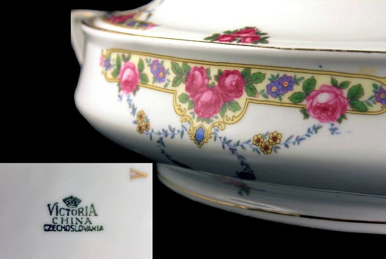 Covered Vegetable Bowl Victoria China Czechoslovakia Floral Etsy