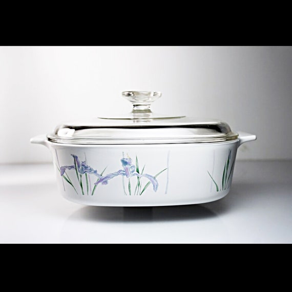 Shadow Iris Casserole Bowl, Corning, 2 Quart, 2 Liter, Ovenware, Floral Design, Discontinued