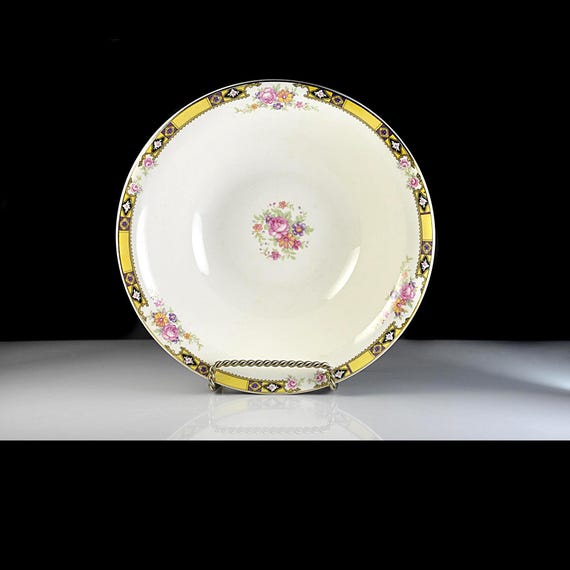 Vintage Edwin M Knowles Floral Vegetable Bowl, Gold Trim, Serving Bowl, Art Deco