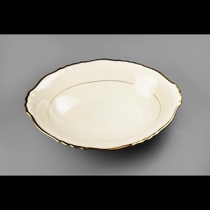 Vintage Syracuse China Old Ivory Brantley Vegetable Bowl – 10 Inch Oval Serving Dish with Gold Trim, Made in USA
