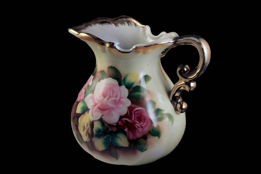 Pitcher, Jug, Water Pitcher, Water Jug, Roses, Floral, Brushed Gold, Vase
