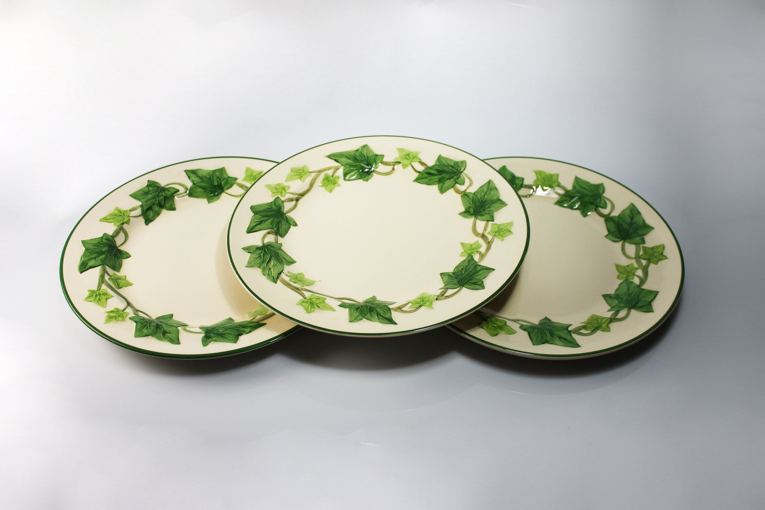 Luncheon Plates Franciscan California, Ivy, 9 Inch, Set of 3, Green and