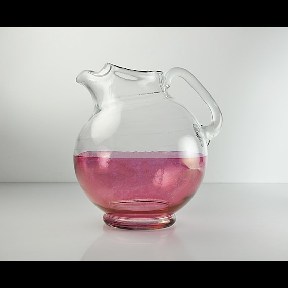 Red Flash Glass Pitcher - 36 Ounce - Hand-Blown, Unique Glassware for Collectors