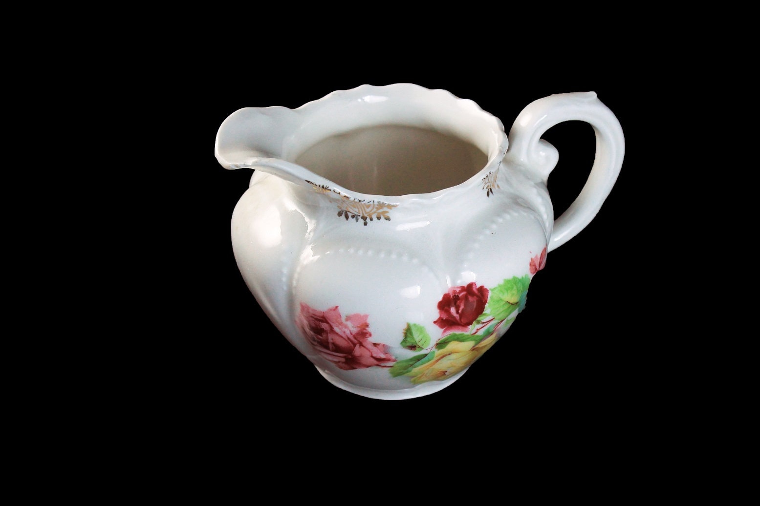 Creamer, Made In Germany, White, Pink Floral, Gold Trimmed, Porcelain