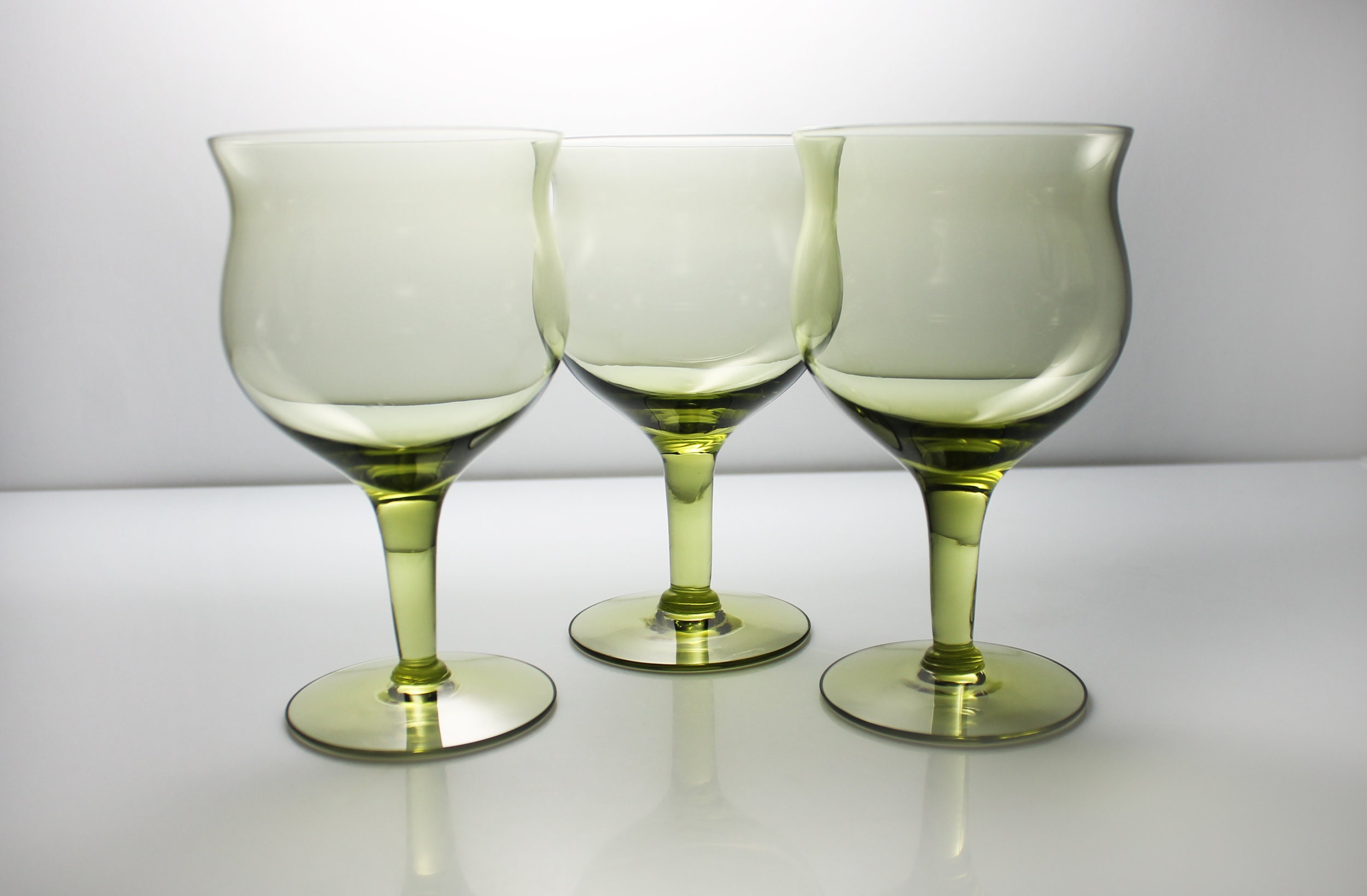 Green Wine Glasses, Skanda Green, Imperial Glass, Set of 3, Barware, 8