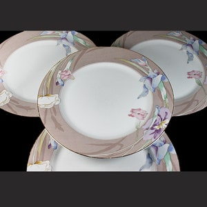 Platos llanos, Mikasa, Charisma Beige, porcelana marfil fina, floral, juego de 4, descatalogado