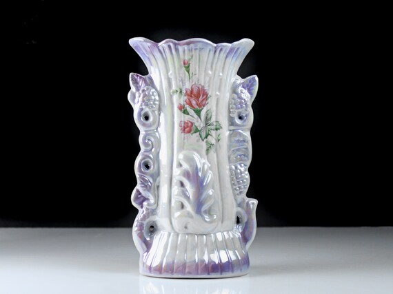Purple Lusterware Table Vase, Zhongguo Zhi Zao, Made in China,  Centerpiece, Flower Vase, Pink Floral, Porcelain