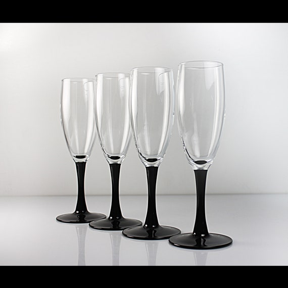 Champagne Flutes, Cristal D'Arques-Durand, Domino Signature Black, Toasting Glasses, Barware, Set of 4