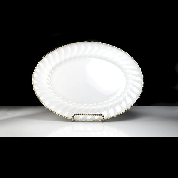 Vintage Fire-King Golden Shell Oval Serving Platter, Anchor Hocking, White Milk Glass