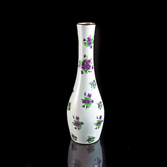 Lefton Bud Vase, Violet Clusters, Gold Trimmed, Discontinued, Collectible