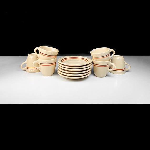 Syracuse China Demitasse Cups and Saucers – Set of 6 - Mid-Century Restaurant Grade, Made in USA, 1957