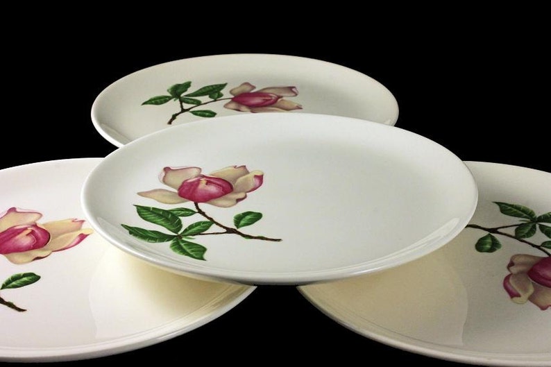 Pink Floral Plates Crooksville China Plates Bread and Butter Southern Belle Pattern Set of 4