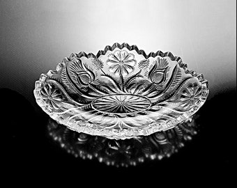 Antique EAPG Celery Dish, United States Glass, Jungle aka Field Thistle, Relish Dish, Boat Shaped Bowl, Oval Bowl, Sawtooth Edge