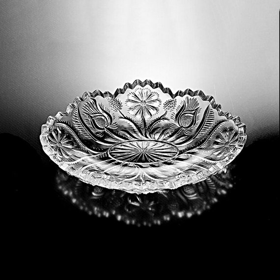 Antique EAPG Celery Dish, United States Glass, Jungle aka Field Thistle, Relish Dish, Boat Shaped Bowl, Oval Bowl, Sawtooth Edge