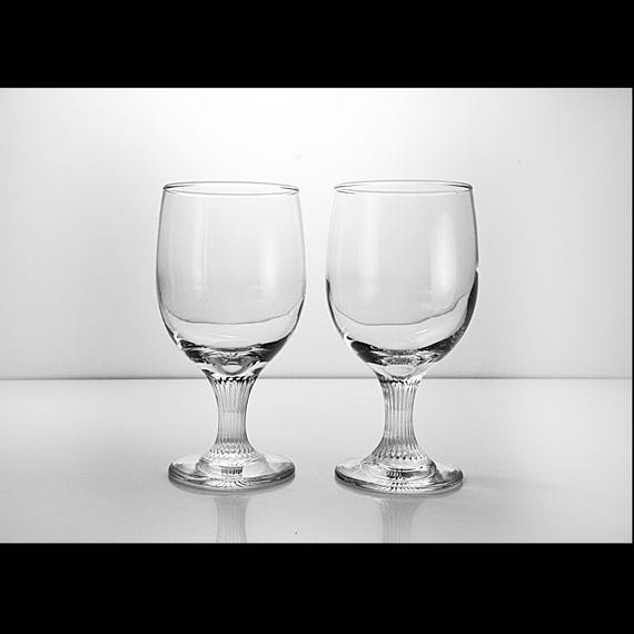 Valencia Crystal Water Goblets, Wine Glasses, Set of 2, Ribbed Stem, Discontinued, Barware, 10 Ounce