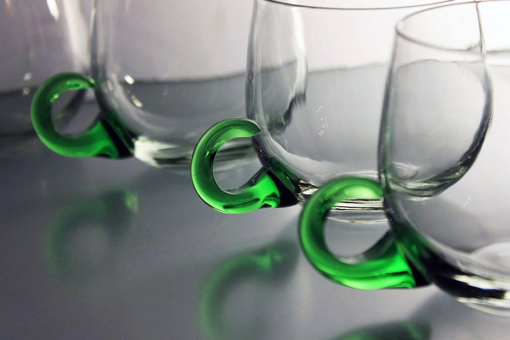 Vintage Green Glass Punch Cups Set of Two, Glassware, Coffee Cup