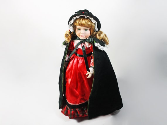 Christmas Collectible Porcelain Doll, Display Doll, 17 inch Doll, Stand Included, Holiday Doll