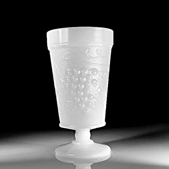 Milk Glass Goblet, Grapevine Pattern, Stemware, Barware, Wine Glass