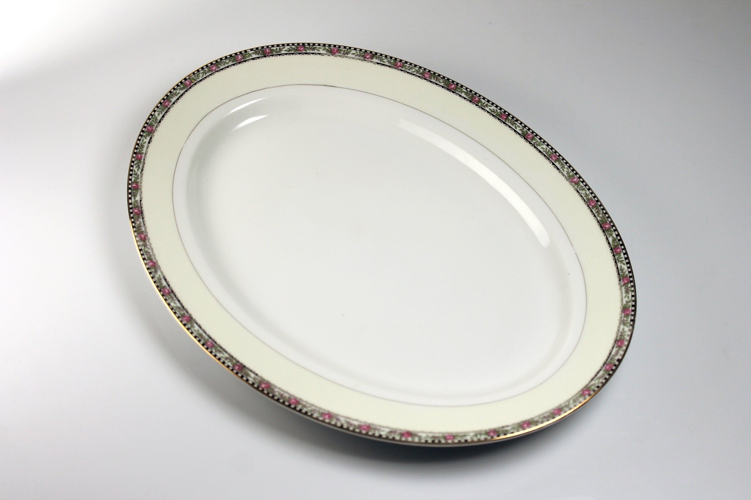 Antique Platter, Noritake, Cherry Blossom Backstamp, Floral Band, 12 Inch,  Made in Japan