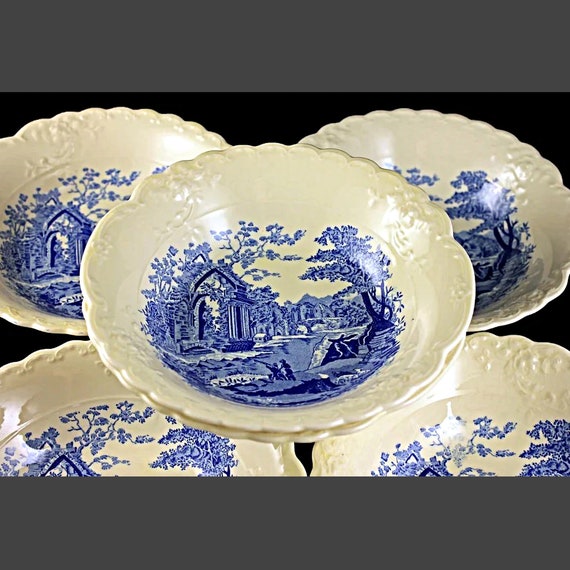 Coupe Cereal Bowls, Taylor Smith & Taylor, English Abbey, Fairway, Fruit Bowls, Sauce Bowls, Embossed, Hard to Find, Fine China, Set of 6