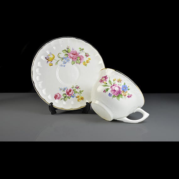 W.S. George Bolero Teacup and Saucer, Pink Rose Pattern