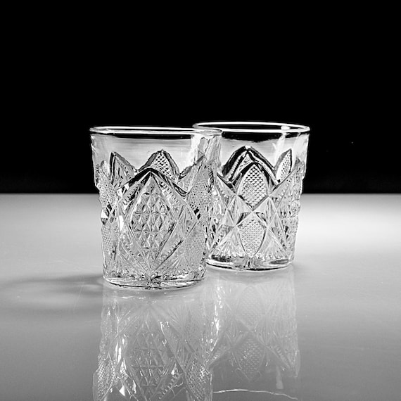 Antique EAPG Shot Glasses by U.S. Glass – Pennsylvania Pattern - 2 oz Pair