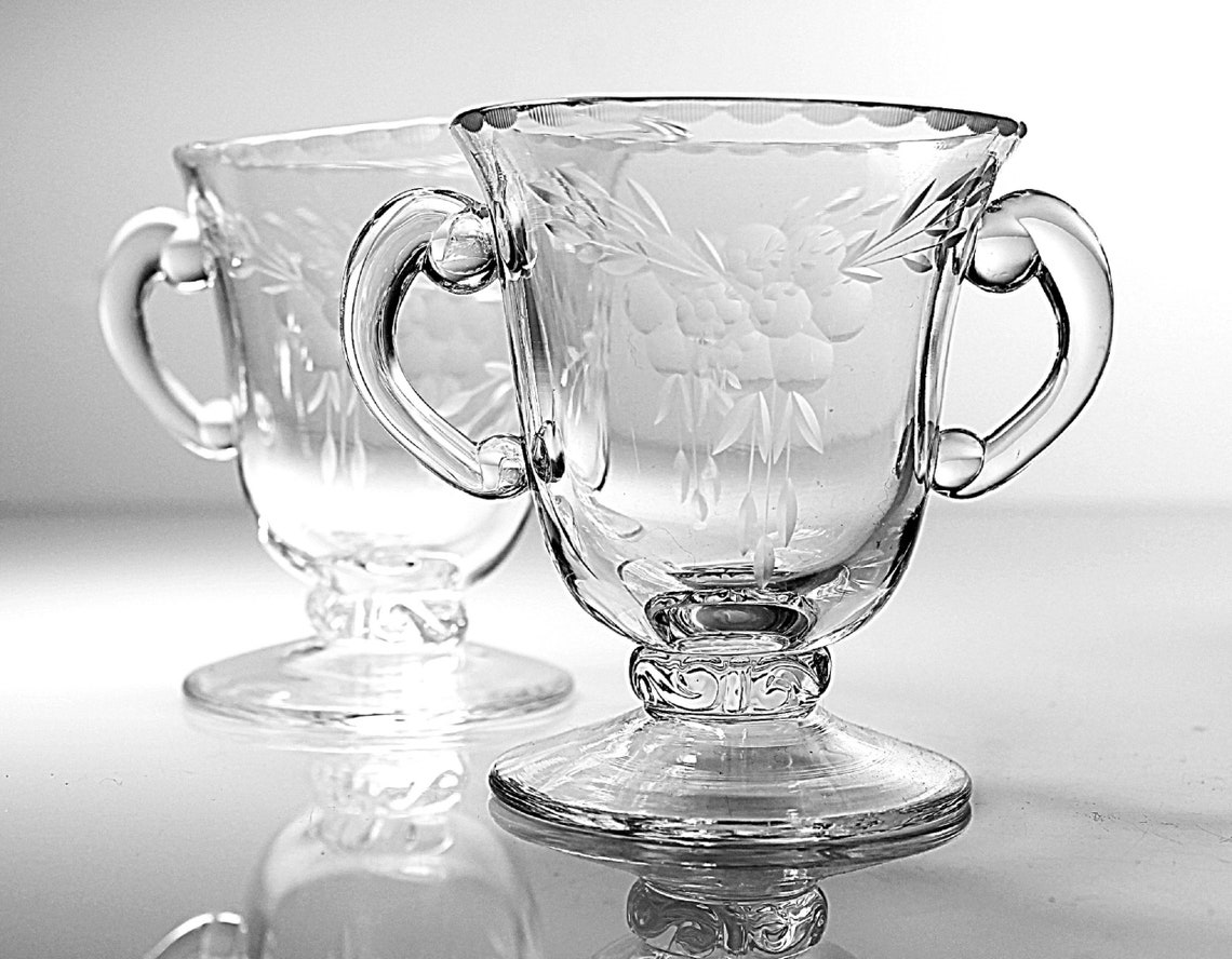 Antique Sugar Bowl and Creamer Cut Floral Crystal Clear Etsy