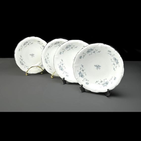 Johann Haviland Blue Garland Fruit Bowls, 5-Inch Bavaria Germany Porcelain, Set of 4, Blue Floral Dishware with Platinum Trim