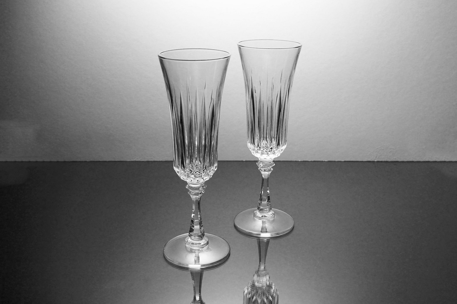 Crystal Champagne Flutes, Vertical Cut, Cut Crystal, Set of 2, Wine