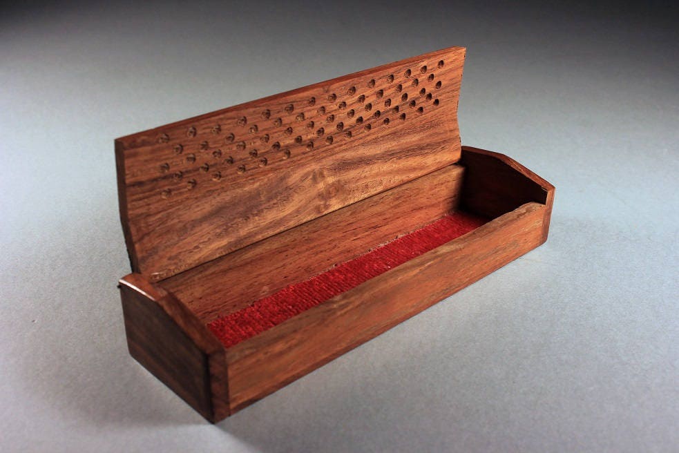 Wooden Pencil Box, Pen Box, Jewelry Box, Trinket Box, Lattice Cut, Gold